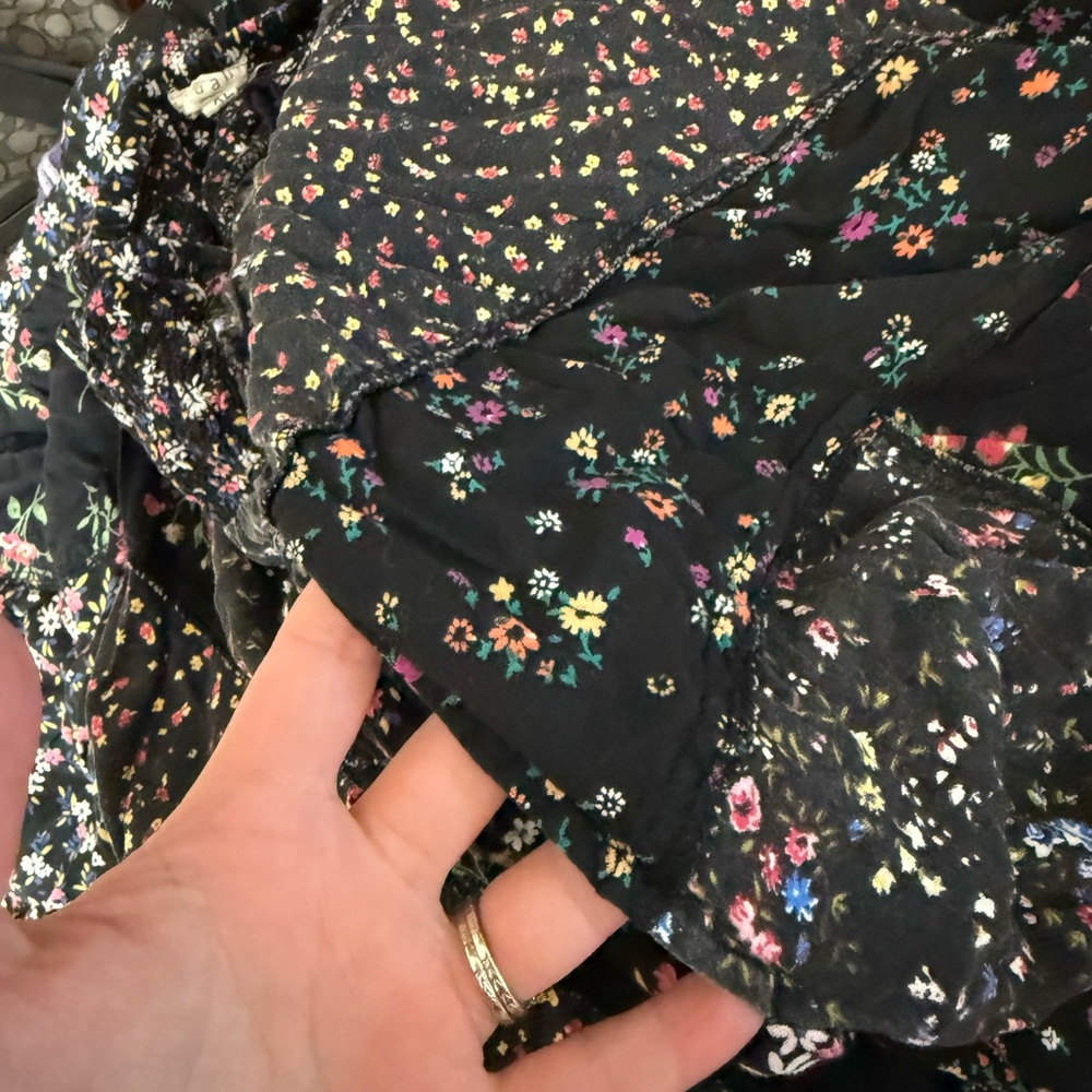 Boho Patchwork Floral Handkerchief Hem Maxi Black Cottagecore Fairy Grunge - Picture 2 of 12